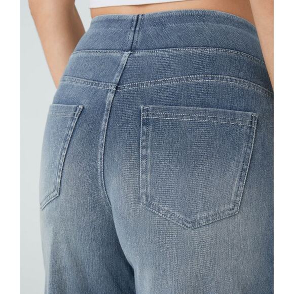 Halara Elastic Waist Jeans, Size Med 8-10 (Runs Large) Blue Gray Denim Wide Leg - Picture 9 of 9